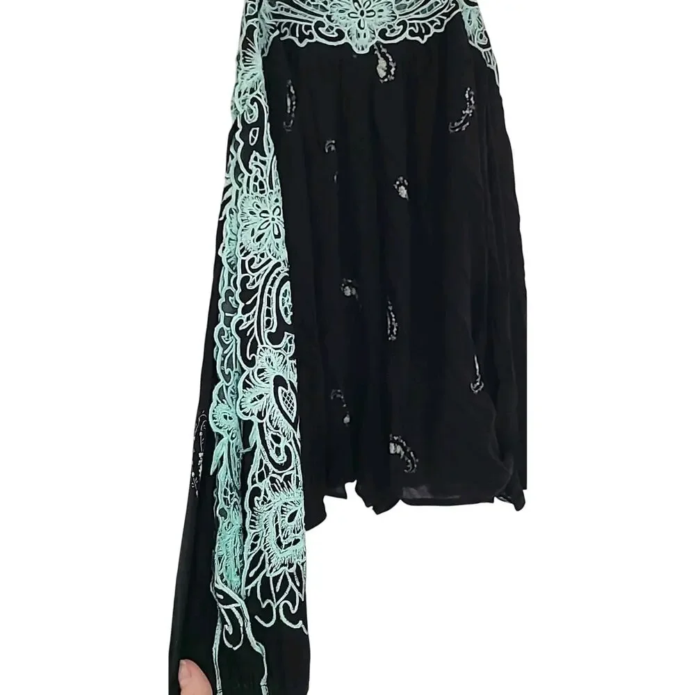 Free People Black Lace Romper Boho Cold Shoulder Open Flowy Sleeves Small OOS